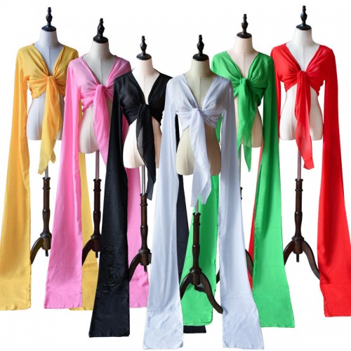 Colorful  Chinese classical fairy princess dance  Water-sleeved Tops for women girls kids Jinghong dance Caiwei practice shirts swinging water sleeves opera Chinese ethnic dance tops for adults